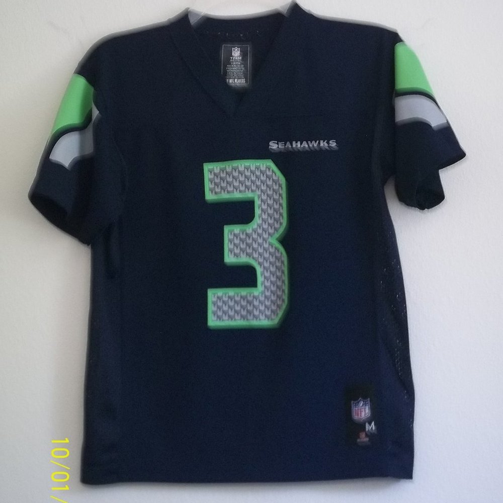 NFL Team Apparel Boys M 10/12 Seahawks V-Neck Jersey Polyester Mesh Side Insets